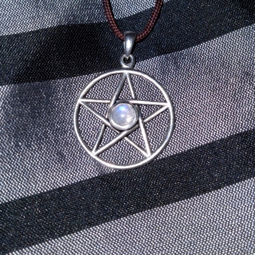 Sterling silver moonstone pentacle pendant pagan Wicca eclectic